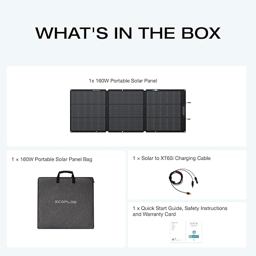 EF ECOFLOW 160 Watt Portable Solar Panel for Power Stations 25% High Conversion Efficiency Foldable Solar Panel with Adjustable Kickstand IP68 Waterproof for Outdoor Camping RV NextGen Version