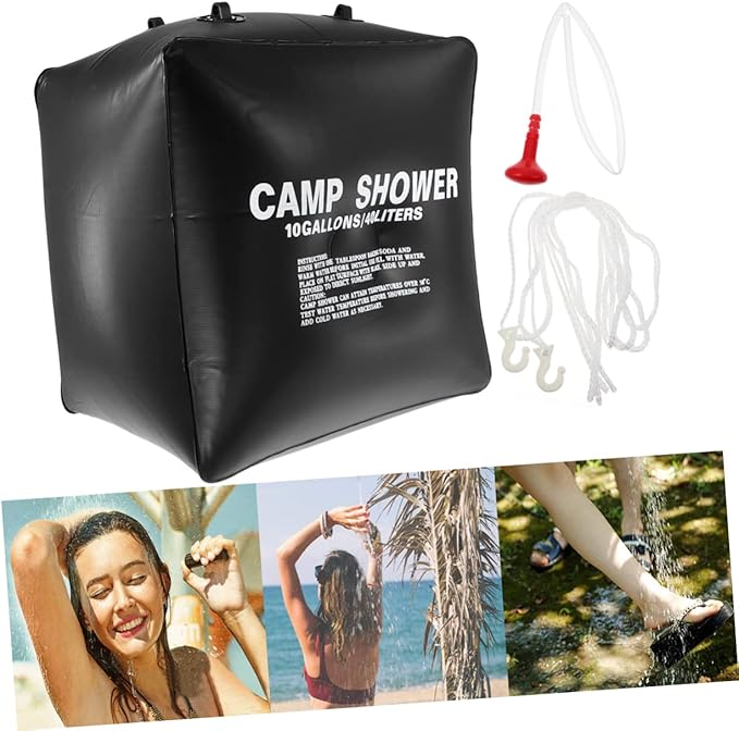 VICASKY 1set Solar Shower Bag for Outdoor Camping Portable Solar Heating Bag Mesh Pouch Glamping Essentials