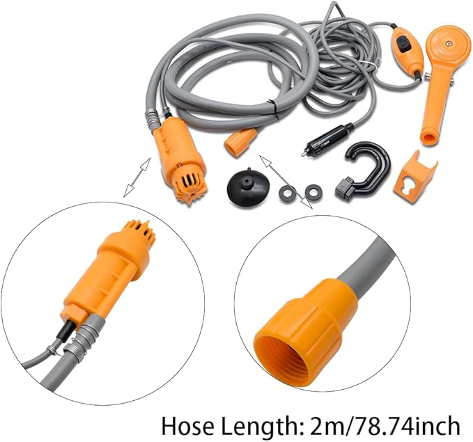 12V Camping Showers with Water Pump Portable Outdoor Shower Kit 5 Meter Cable with Cigarette Lighter Plug Max 7L Water Per Minute for Champing Pet Bath
