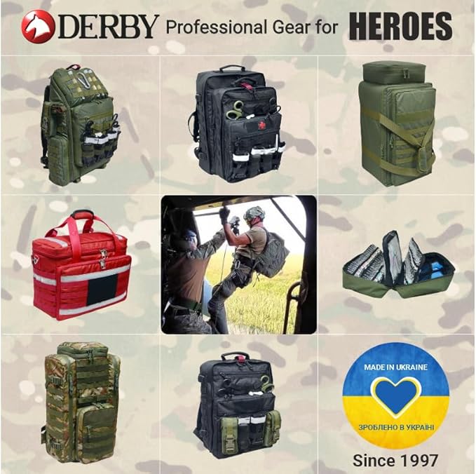 DERBY Tactical Medical Backpack 32L – EMT EMS Trauma Jump Bag with 3 Clear Pouches &amp Ampoule Organizer – Cordura 500D MOLLE First Responder Pack (Empty) – Made in Ukraine Black