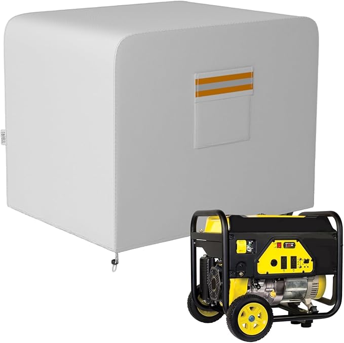 Generator Cover 32”L x 24”W x 24”H Heavy Duty Waterproof 420D All-Weather Generator Cover with Storage Pocket Compatible with Most Generators 5000-10000 Watt (Gray)