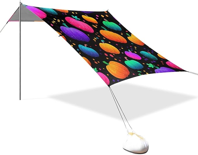 ALAZA Colorful Pumpkins Polka Dots Pattern Beach Tent Sun Shelter UPF50+ Protection Beach Shade Canopy w/ 4 Sandbags for Outdoor Camping Fishing Backyard Fun Picnic 10x9 ft