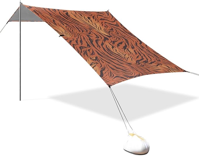Tigers Print Style DarkRed Beach Cabana Tent UPF50+ Protection Lightweight Sun Shelter Includes Sand Shovel Sandbags Stability Poles for Camping Trips Fishing Backyard Fun or Picnics