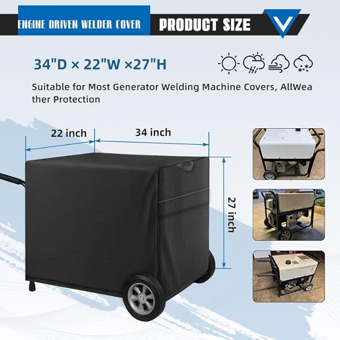 Engine Driven Welder CoverHeavy Duty 1680D Waterproof Welder CoverFits145/185 Model Engine-Driven Welder(26.3H x 21W x 32.2D)