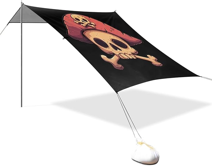 ALAZA Cartoon Pirate Skull with Bones on The Black Beach Tent Sun Shelter Portable Canopy Sunshade for Outdoor Camping Picnics Backyard Fun 10x9 ft
