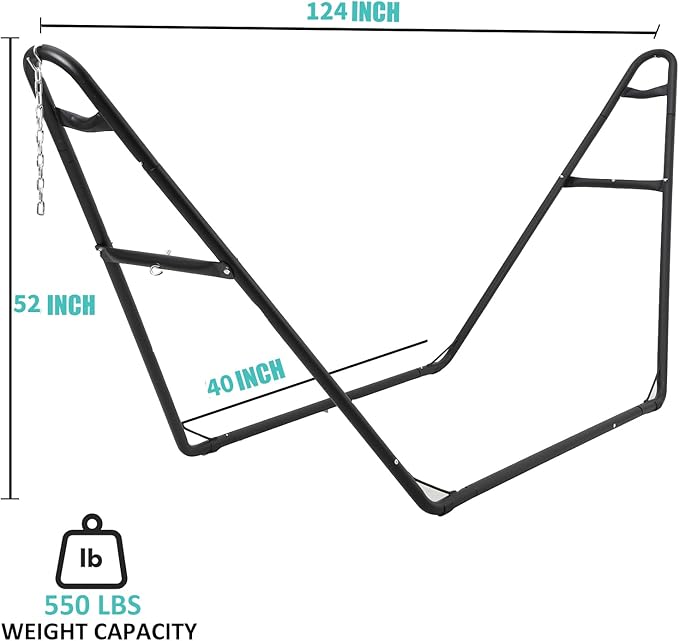 Universal Heavy-Duty Steel Hammock Stand 130 * 40 * 51in for 2 People Portable Designfor 9.5 to 14 ft HammocksIdeal for Outdoor Balconies porches patios Decks and backyards.