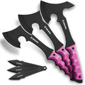 11.5 Throwing Axe Set – Professional Throwing Axe Pack of 6 - Chopping Hatchet with Pink Rubber Handle &amp Nylon Sheath – Small Outdoor Camp Hatchet for Axe Throwing Game