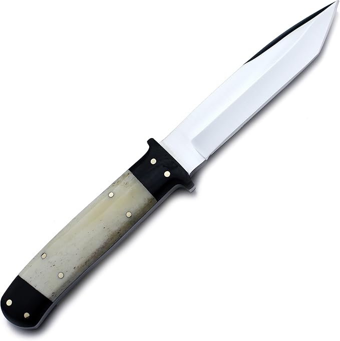 GCS Handmade Bone Handle D2 Tool Steel Tactical knife for Hunting Camping and Bushcraft with leather sheath &amp Full tang blade designed for Hunting &amp EDC GCS 15