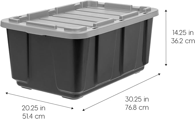 IRIS USA 4-Pack 27 Gallon Storage Bins with Lids |Made in USA| Heavy Duty Plastic Tote Containers for Truckbed Tool Box Organization Large - Gray