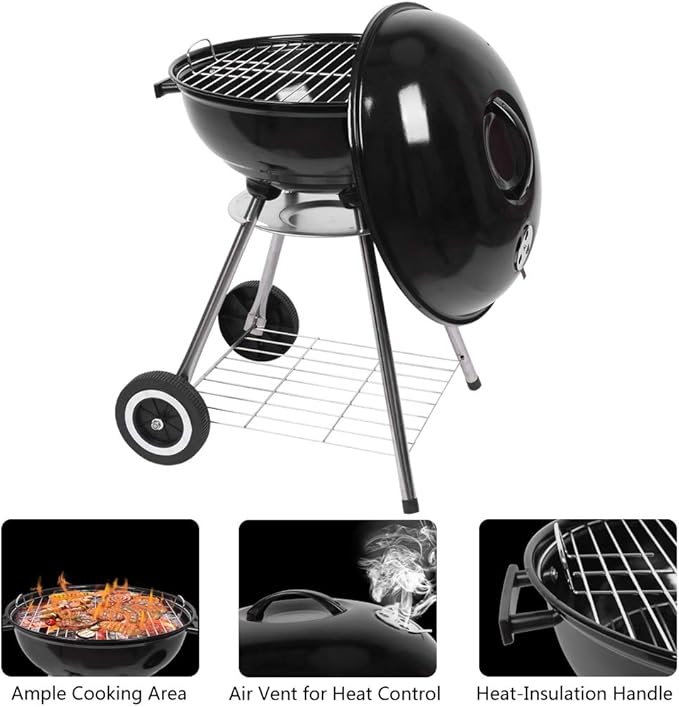 VINGLI 18 Inch Charcoal Grill Original Kettle Apple Charcoal Grilling Stove Large Oven for Outdoor Courtyard Picnic Roast Meat Home BBQ