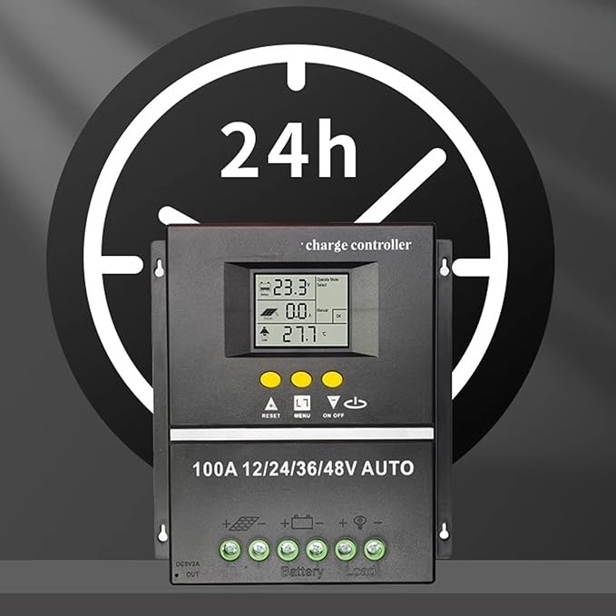 100A MPPT Solar Charge Controller Solar Panel Regulator 12V/24V/36V/48V Dual USB Ports Overload Temp Protection with 7 Work Modes for Gel Flooded LifePO4 Battery Charging