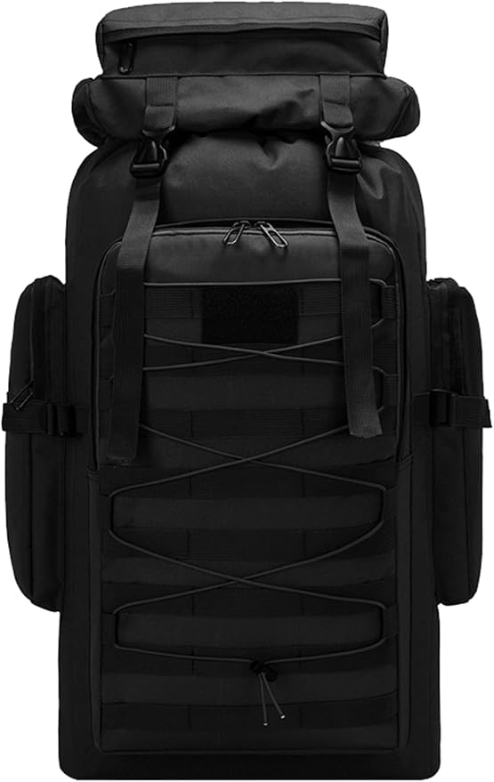 80L Outdoor Camping Backpack for Men Women Large Capacity Polyester Tactical Rucksack Hiking Travel Duffel Bags (Black)