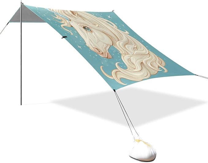 ALAZA Unicorn Portrait Star Beach Tent Sun Shelter UPF50+ Protection Beach Shade Canopy w/ 4 Sandbags for Outdoor Camping Fishing Backyard Fun Picnic 10x9 ft
