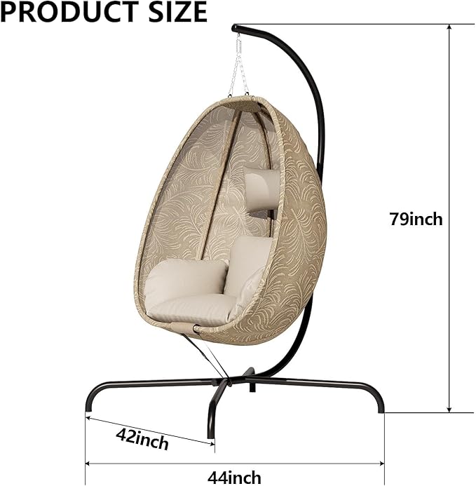 ALAULM Foldable Egg Chair with Stand 485LBS Capacity Textilene Hammock Swing Chair for Outdoor &amp Indoor Patio Hanging Chair with Strong Frame &amp UV Resistant Cushion for Balcony Bedroom Cre
