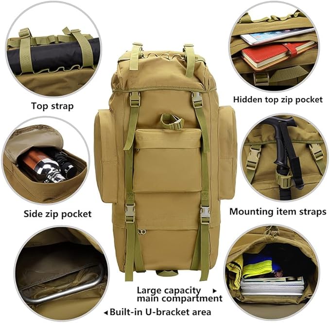 Tactical Backpack Military Molle Hiking 56-75L Hiking sports camouflage tactical outdoor hiking bag khaki