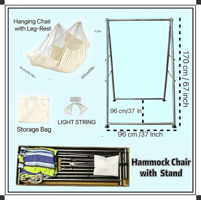 Hammock Chair Stand with X-Large Swing Chair with FootrestAnti-Tip Thickened Weather-Resistant Iron Pipe Swing Frame 450Lbs Stand Capacity Quick Assembly for Indoor Outdoor (White)
