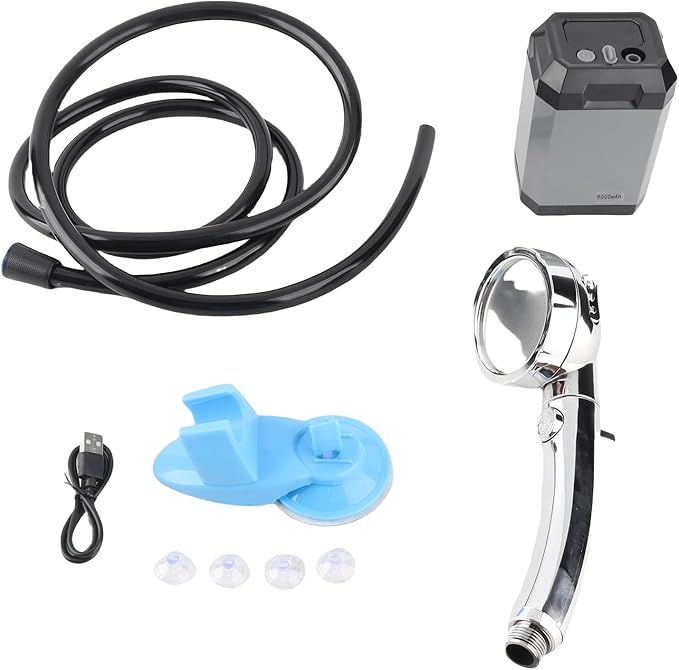 Irfora Portable Outdoor Shower USB Rechargeable Digital Display Camping Shower 5400mAh Battery Travel Kit for Hiking Traveling (Grey)