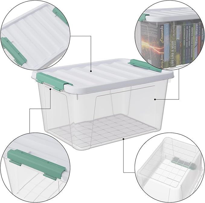 20 Quarts Latching Storage Boxes 6-pack Clear Plastic Bins Containers with Lids