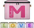 Custom Memory Storage-Bin for Kids Personalized Stripe Keepsake Storage Basket with Handle Lid Large CapacityFolable Fabric Box Decorative for Family