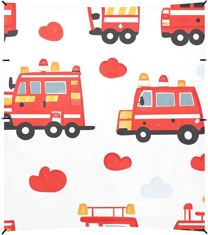 ALAZA Cartoon Cute Fire Truck Beach Tent Sun Shelter Portable Canopy Sunshade for Outdoor Camping Picnics Backyard Fun 10x9 ft