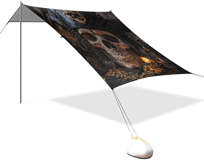 ALAZA Pirate Skull Torch Treasure Beach Tent Sun Shelter Portable Canopy Sunshade for Outdoor Camping Picnics Backyard Fun 10x9 ft