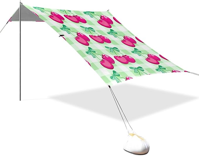 Beach Canopy with Windproof Ropes &amp Sandbags Beach Tent Sun Shade Sun Shelter for Camping Trips Fishing Backyard Fun or Picnics Cherry