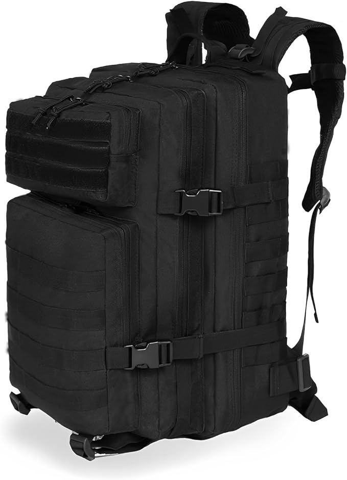 Lawaia Tactical Backpack Military Hunting Gym Hiking Rucking Backpack with Weights Survival Rucksack Tool Motorcycle Accessories Fishing Camping Range Bag 50L for Men (Black)
