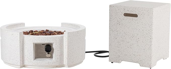 HOMPUS Round Propane Fire Pit Table w Free Lava Rocks &amp Rain Cover Terrazzo Colorful Pit Table for Patio Outside