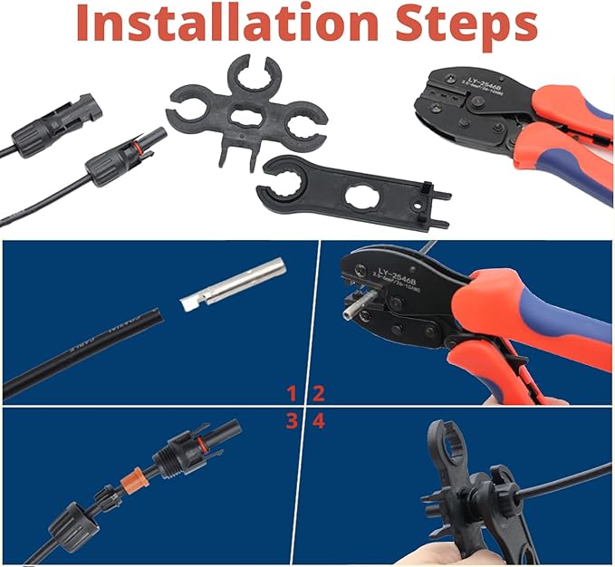 MC-4 Connector kit Solar Cable Connector kit 6 Pairs of Solar Connectors 2 Spanner Wrenches and a Wire Crimper Photovoltaic System Connector kit for Solar Panel Cable Assembly