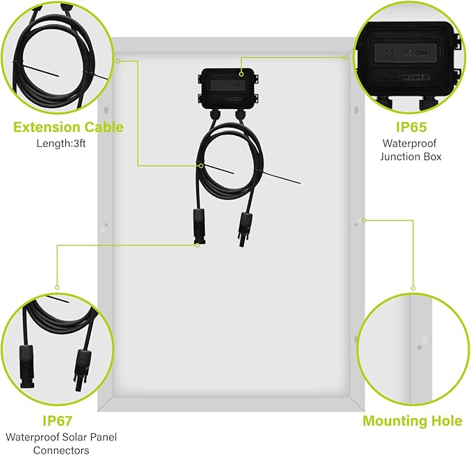 Newpowa 50W Mono Solar Panel 50 Watt Monocrystalline Module with 3ft Connectors for RVs Boats Home Off-Grid Systems