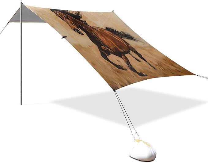 ALAZA Running Horse Beach Tent Sun Shelter UPF50+ Protection Beach Shade Canopy w/ 4 Sandbags for Outdoor Camping Fishing Backyard Fun Picnic 10x9 ft