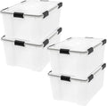 IRIS USA WeatherPro 63 Qt Storage Bins with Lids 4 Pack BPA-Free Plastic Gasket Box with Tight Latch and Seal Stackable Nestable Tote Tub - Clear/Black