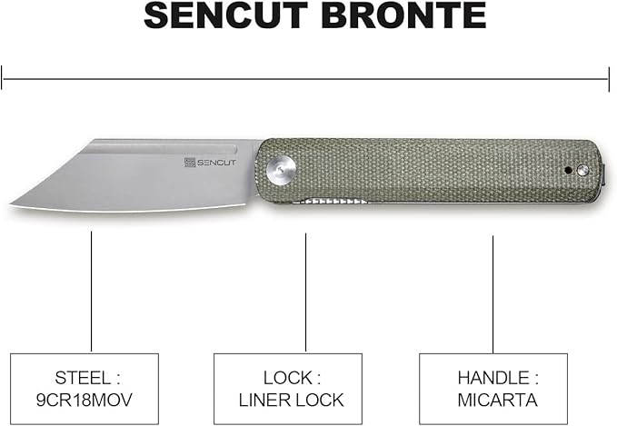 SENCUT Bronte Folding Pocket Knife with Front Flipper Opener 3.38 Inch Blade Green Micarta Handle SA08B