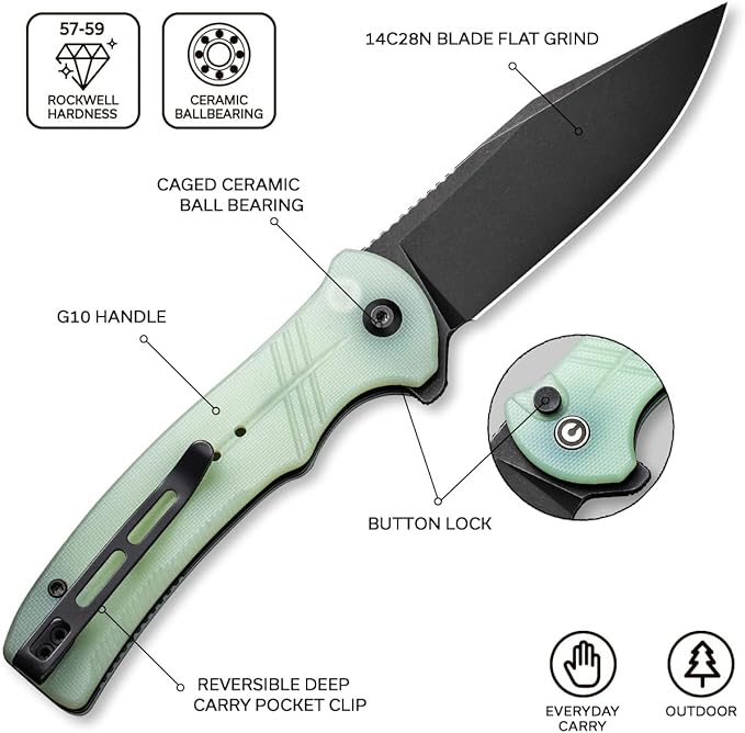 CIVIVI Cogent Button Lock Flipper Pocket Knife 14C28N Blade G10 Handle Good for Outdoor EDC Camping C20038D-3 (Natural)