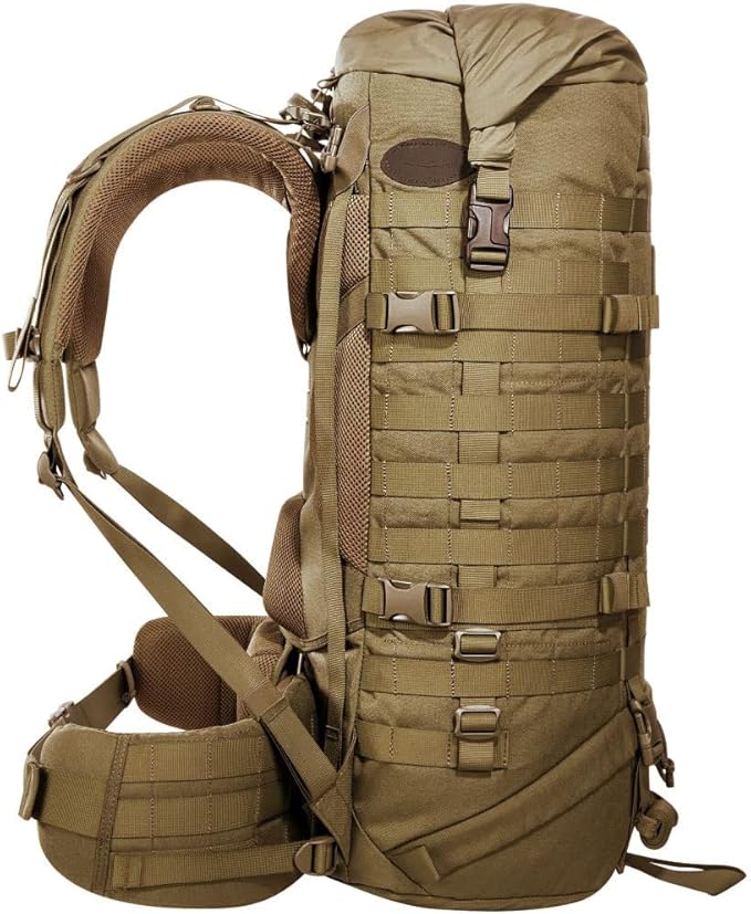 Tasmanian Tiger TT Base Pack 52 Modular Expandable Backpack 52 L to 65 L Volume Trekking Backpack with Molle System and Removable Waist Belt Coyote Brown