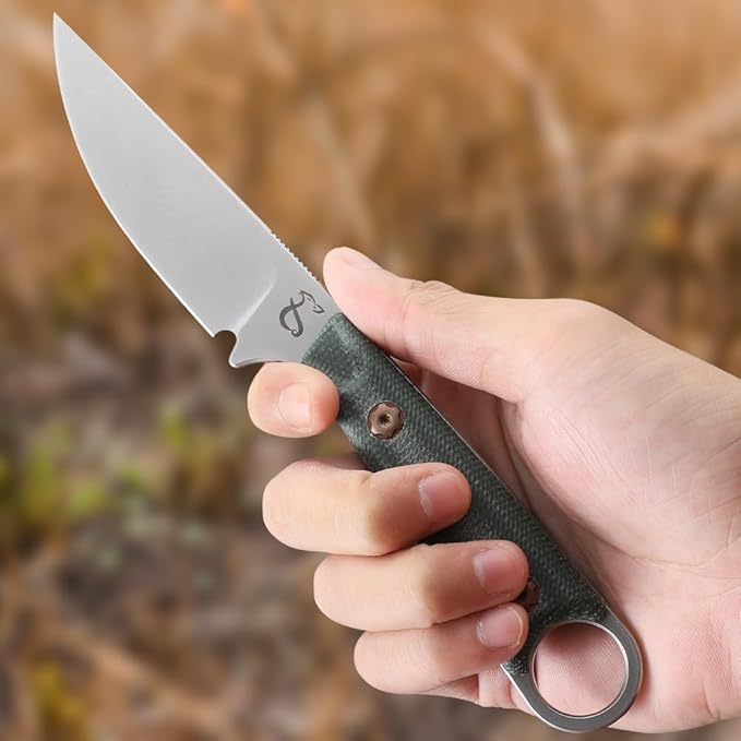 Fixed Blade Knife with Sheath3.22inch 14C28N Steel Blade KnivesEDC Knife Micarta Handle with Full Tang Design Knives for OutdoorGift for Men(Green)