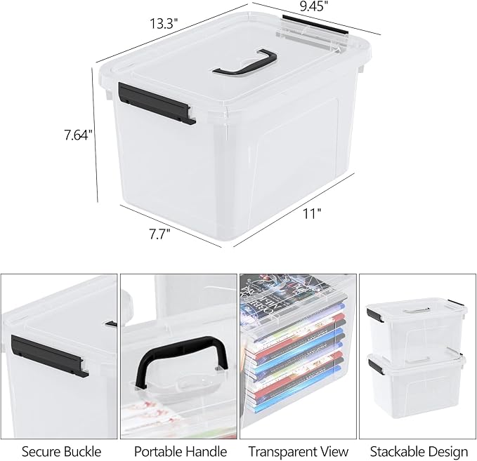 10 Liters Clear Plastic Storage Boxes with Lids Small Containers Bins with Lids and Handles Set of 6