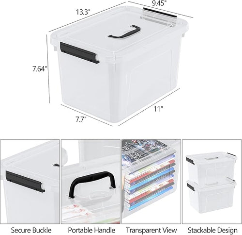 10 Liters Clear Plastic Storage Boxes with Lids Small Containers Bins with Lids and Handles Set of 6