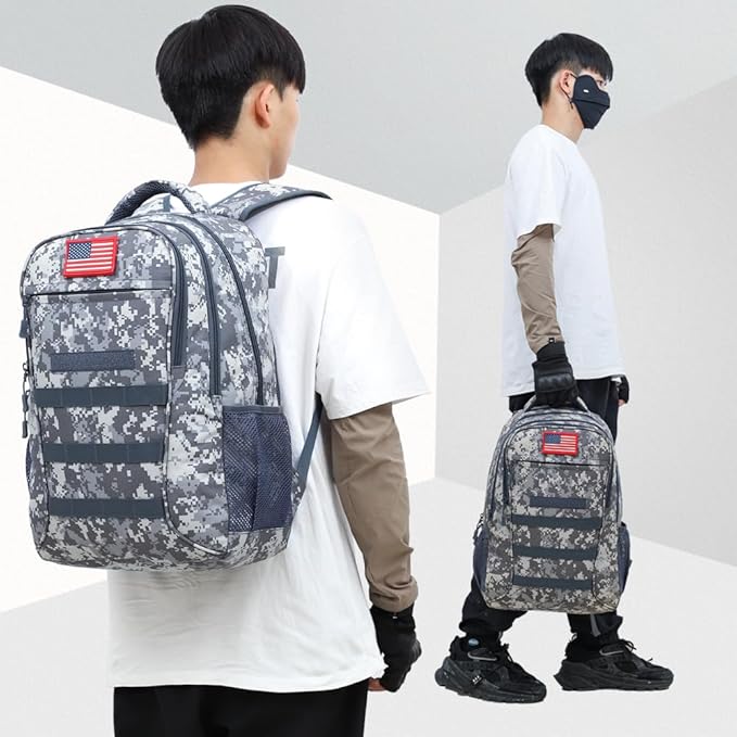 outdoor plus Camo BackpackMilitary Boys Backpacks for School40L Army Bookbag with USB Charging Port Waterproof