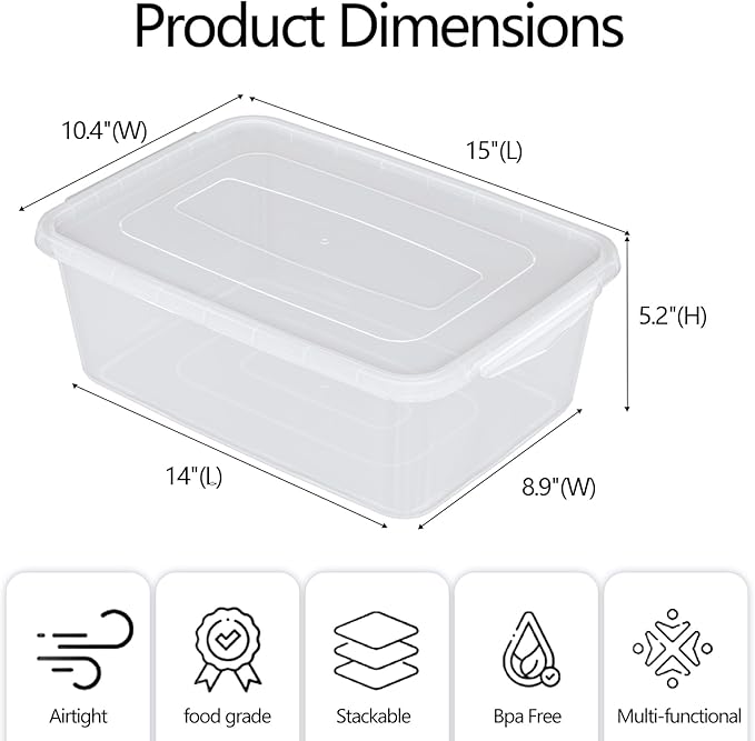 Zopnny Dough Proofing Box with 4 Trays and 4 Lids 15 x 10.4 x 5.2 Pizza Dough Container Stackable BPA-Free Trays with Covers