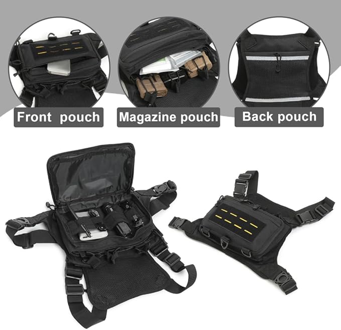 MiOYOOW Chest Bag Multi-compartment Waterproof Breathable Tactical Chest Rig Pack with Adjustable Shoulder Strap for Cycling Biking Work