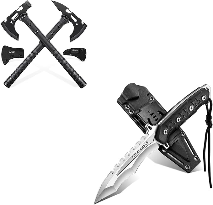 Freelander Fixed Blade Knife Bundle with Tactical Axe 2 Pack