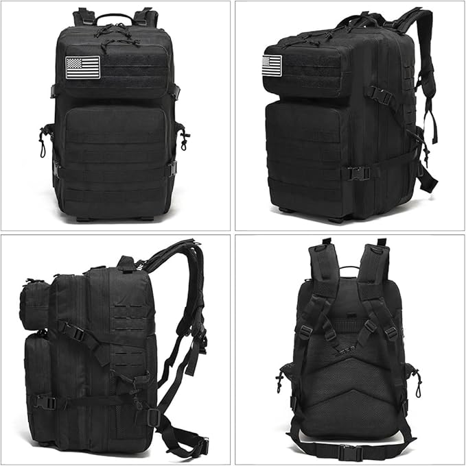 45L Military Tactical Backpack Large Army 3 Day Assault Pack Molle Bag Backpacks Hiking Fishing Rucksack (Black)