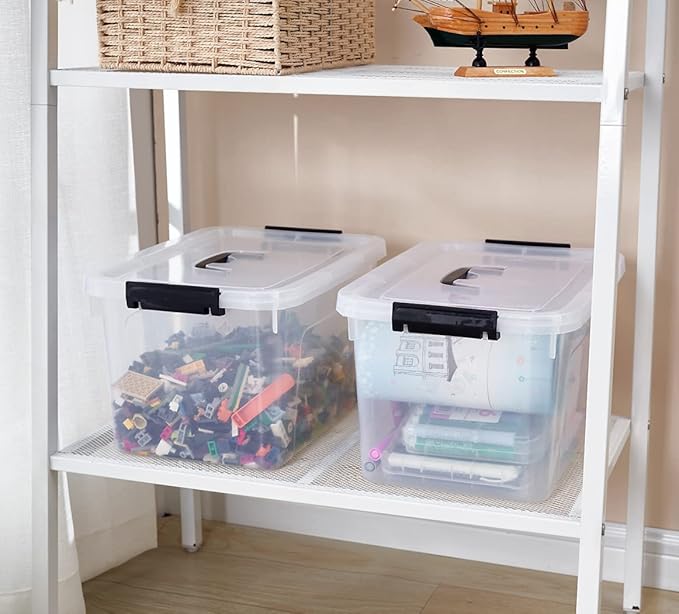 Clear Storage Latch Box/Bin 2-Pack Plastic Organizing Container with Handle and Lids (7 QT/16QT)