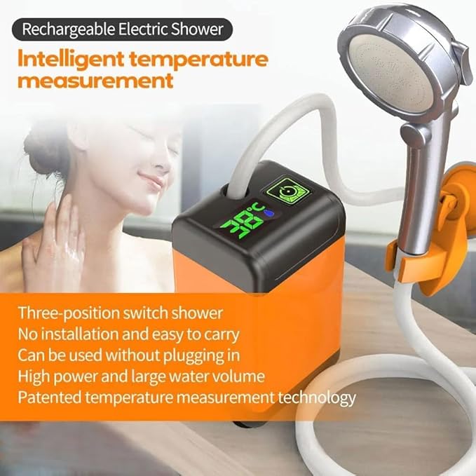 Portable Camping ShowerElectric Shower Pump with Intelligent Digital Display &amp 3 Spray Modes Shower HeadRechargeable Camping Shower with 7800mAh Batteryfor Hiking Travel