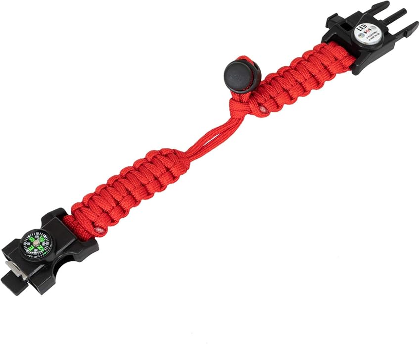 Deco Gear 2-Pack Tactical Emergency Bracelet with SOS LED Light Knife &amp More - Black &amp Red