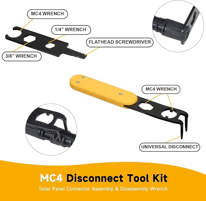 Universal MC4 Disconnect Tool Metal MC4 Tool with 6-in-1 Wrench Efficient Solar Connector Tool for Assembly and Disassembly PV Connectors
