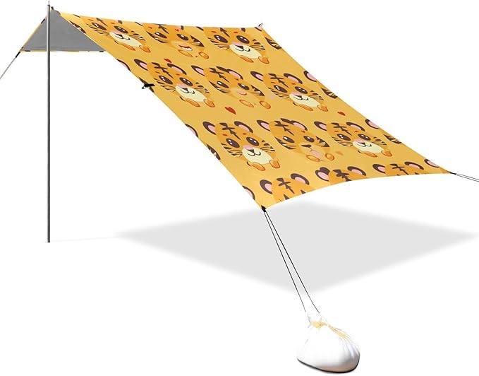 ALAZA Little Tiger Heart Seamless Beach Tent Sun Shelter Portable Canopy Sunshade for Outdoor Camping Picnics Backyard Fun 10x9 ft