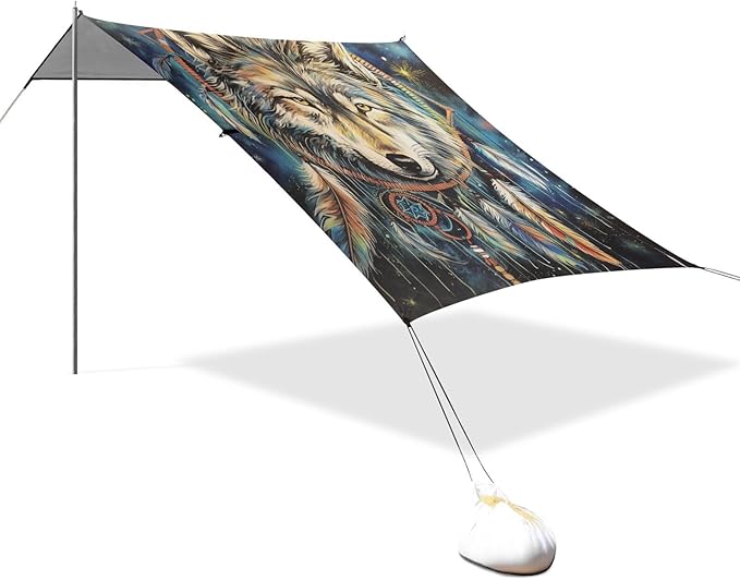ALAZA Wolf Dream Catcher Starry Beach Tent Sun Shelter Portable Canopy Sunshade for Outdoor Camping Picnics Backyard Fun 10x9 ft