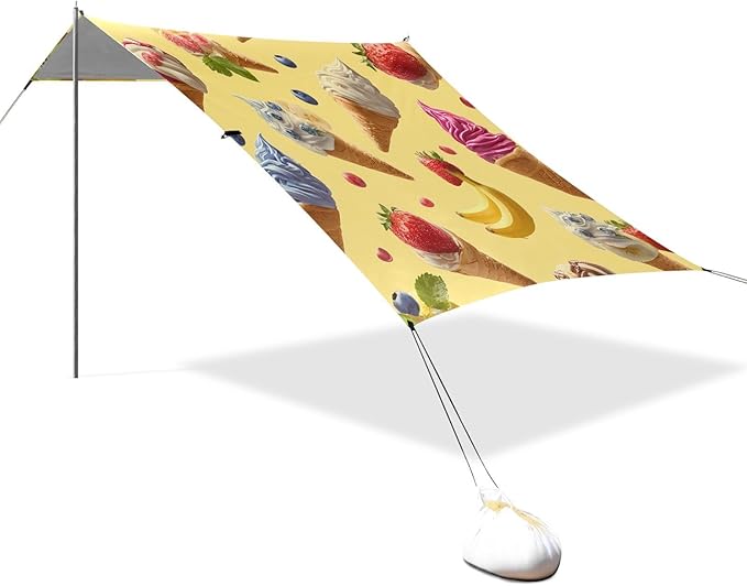 ALAZA Ice Cream Banana Strawberry Pattern Beach Tent Sun Shelter Portable Canopy Sunshade for Outdoor Camping Picnics Backyard Fun 10x9 ft